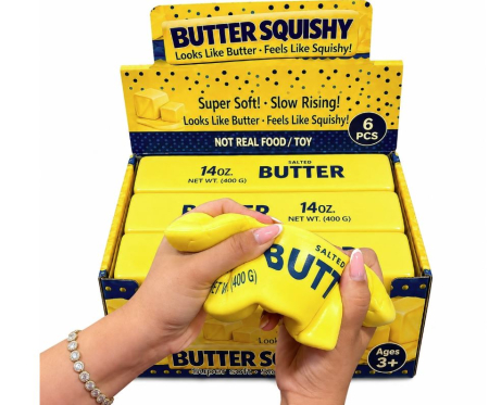 JUCARII - Jucărie Antistres Squishy Butter Gigant Galben 23cm, Super Moale și Elastică, 3+ Ani