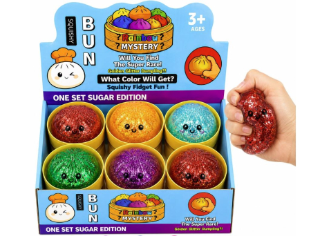 JUCARII - Jucărie Antistres Squishy Dumpling cu Sclipici, Tip NeeDoh, 8,5 cm, Model Aleatoriu