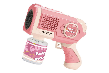 JUCARII - Jucarie interactiva Pistol de facut baloane de sapun, Bubble Machine, cu luminite, alimentare cu baterii, 15 x 13 x 6 cm, Roz
