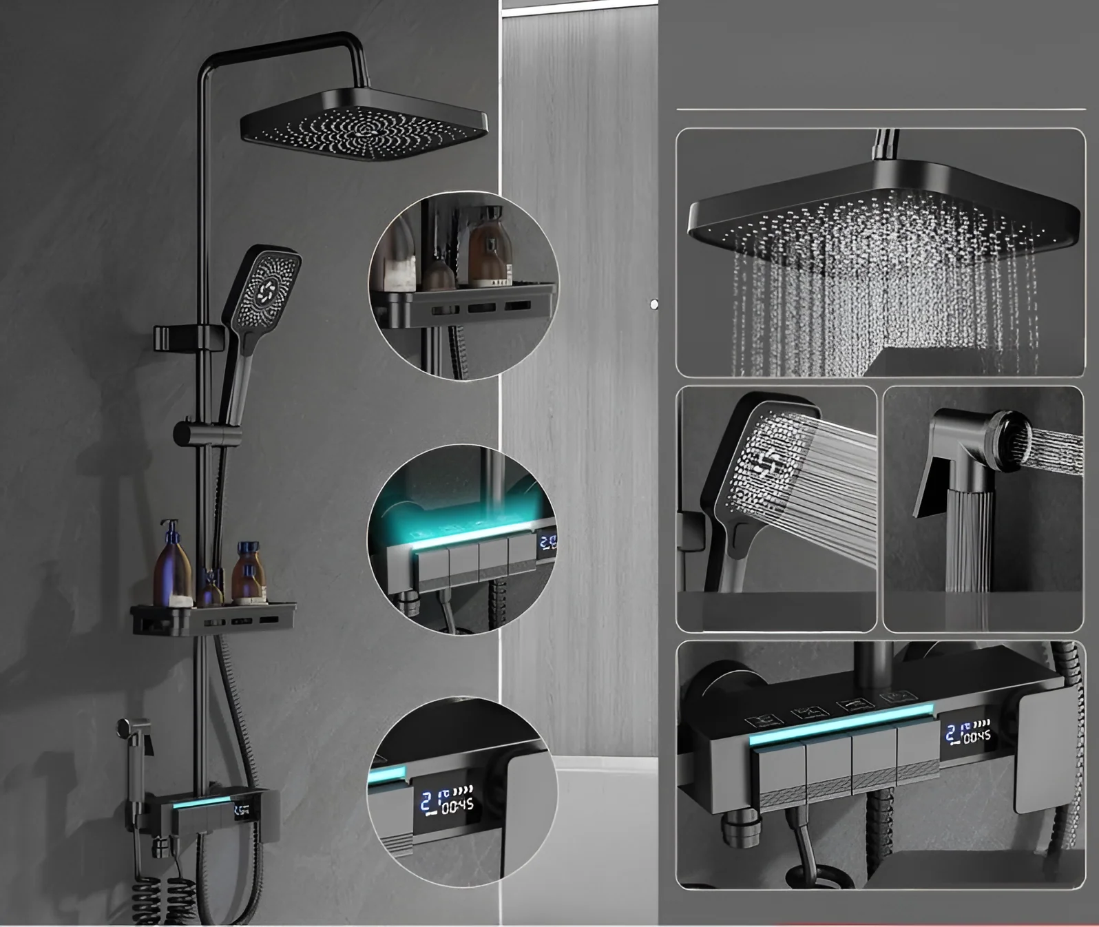 Coloana de Dus Smart, Afisaj LED, Control Termostatic, 4 Moduri de Pulverizare, Tehnologie de Pulverizare cu Aer, Lumini LED, Materiale Premium, Para Dus, Robinet Ascuns, Fara Conectare Electrica [3]