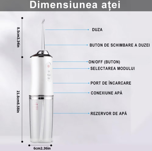 Irigator Oral Portabil, 3 Moduri de Jet (Soft, Normal, Pulse), Rezervor 230ml, 4 Duze, Incarcare USB, Impermeabil IPX7, Ideal pentru Igiena Dentara Zilnica, Verde [3]