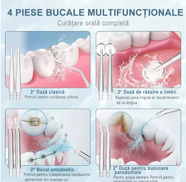 Irigator Oral Portabil, 3 Moduri de Jet (Soft, Normal, Pulse), Rezervor 230ml, 4 Duze, Incarcare USB, Impermeabil IPX7, Ideal pentru Igiena Dentara Zilnica, Verde [4]