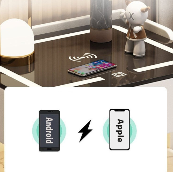 Noptiera inteligenta cu incarcare wireless, lumini LED reglabile, 3 sertare de depozitare, 50x40x56cm,gri inchis [2]