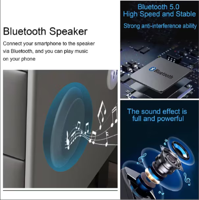 Noptieră inteligentă multifuncțională cu 2 sertare, LED-uri tactile, încărcare fără fir, difuzor Bluetooth, USB, sticlă securizată – 50 × 40 × 45 cm, gri inchis [6]