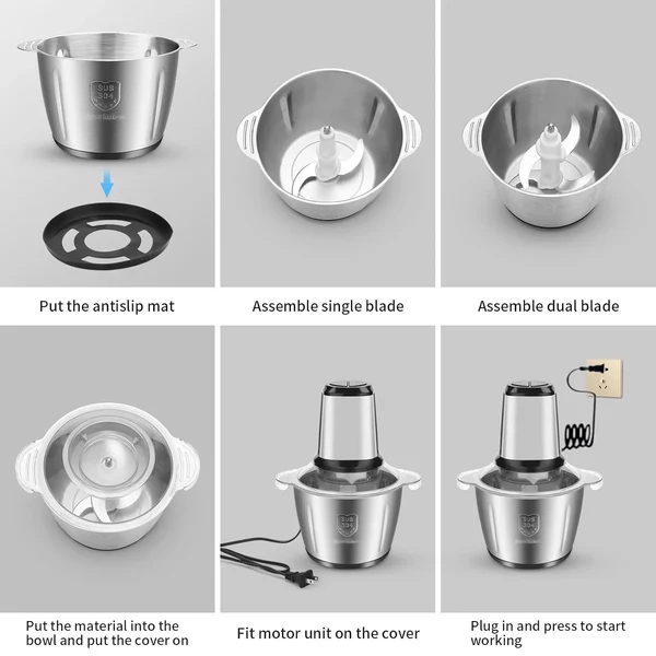 Tocator Electric Multifunctional, Pentru Carne, Fructe si Legume, Bol Din Inox, Capacitate 3L, 4 Lame Din Inox, 1000W Putere [2]