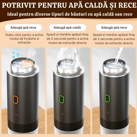 Espressor portabil , 3 in 1, Fara Fir, 20 Bar, Baterie 7500mAh, Compatibil cu capsule si cafea macinata, Incalzire automata, USB-C, Negru [4]