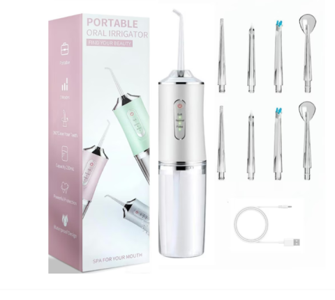 Ingrijire personala - Irigator Oral Portabil, 3 Moduri de Jet (Soft, Normal, Pulse), Rezervor 230ml, 4 Duze, Incarcare USB, Impermeabil IPX7, Ideal pentru Igiena Dentara Zilnica, Verde