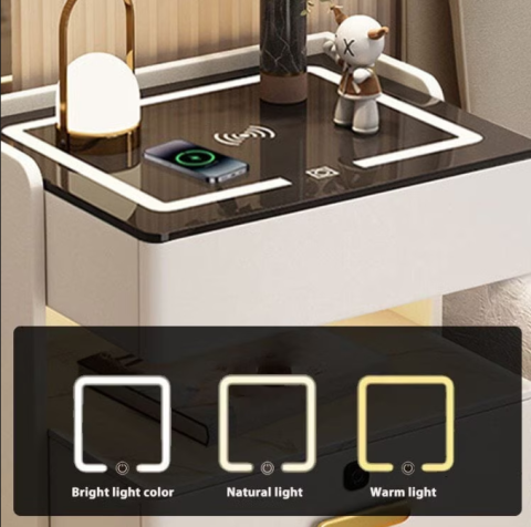 Noptiera inteligenta cu incarcare wireless, lumini LED reglabile, 3 sertare de depozitare, 50x40x56cm,gri inchis [2]