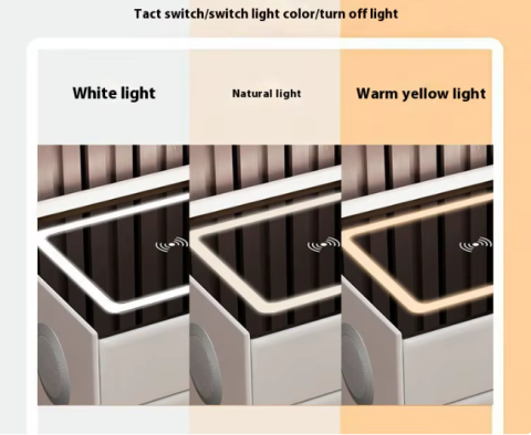 Noptieră inteligentă multifuncțională cu 2 sertare, LED-uri tactile, încărcare fără fir, difuzor Bluetooth, USB, sticlă securizată – 50 × 40 × 45 cm, gri inchis [2]