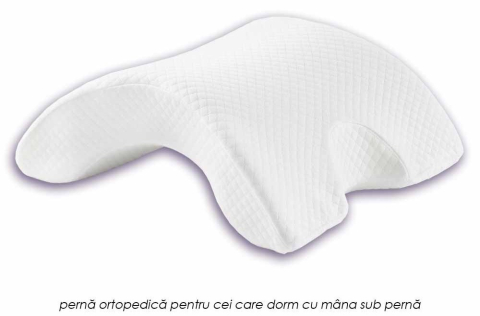 Pernă ortopedică din spumă cu memorie, special concepută pentru persoanele care dorm cu mâna sub pernă. [1]