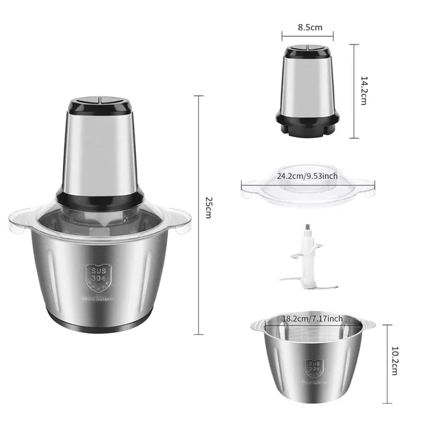 Tocator Electric Multifunctional, Pentru Carne, Fructe si Legume, Bol Din Inox, Capacitate 3L, 4 Lame Din Inox, 1000W Putere [3]