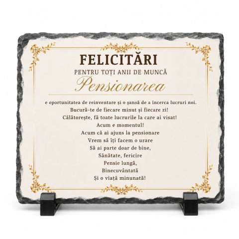 TABLOURI PE PIATRA - Placa din Ardezie Personalizata – Cadou Special pentru Pensionare
