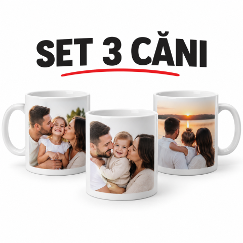 CADOURI PERSONALIZATE - Set 3 Căni Personalizate cu Poze – Căni cu Fotografie de Familie