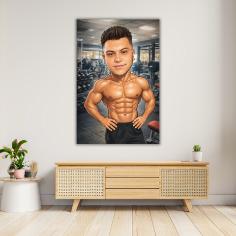 TABLOURI CANVAS PERSONALIZATE - Tablou Canvas Caricatura Fitness Personalizata – Cadou Amuzant pentru Iubitorii de Sala