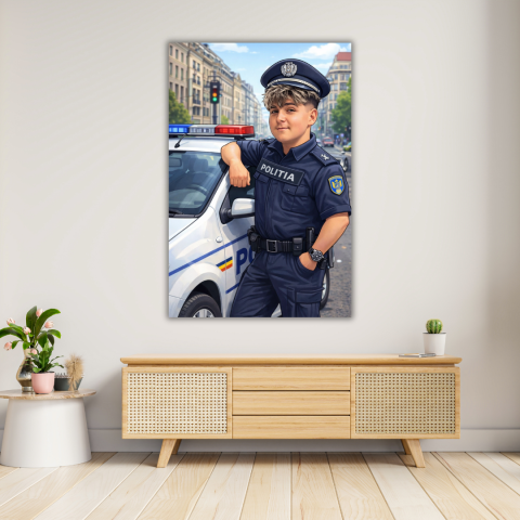 TABLOURI CANVAS PERSONALIZATE - Tablou Canvas Caricatura Politist Personalizata – Cadou Amuzant pentru Politisti