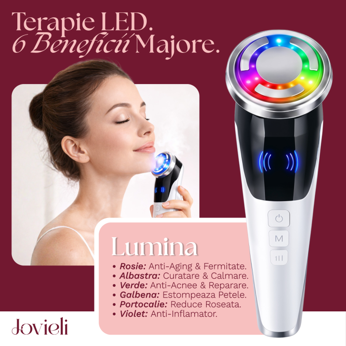 Aparat Facial cu Lumina LED si EMS, Dispozitiv Facial Profesional, Multifunctional 4in1, Terapie Tratament cu Lumina LED, Masaj Electrostimulare Musculara, Anti-Imbatranire [5]