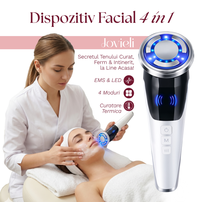 Aparat Facial cu Lumina LED si EMS, Dispozitiv Facial Profesional, Multifunctional 4in1, Terapie Tratament cu Lumina LED, Masaj Electrostimulare Musculara, Anti-Imbatranire [3]
