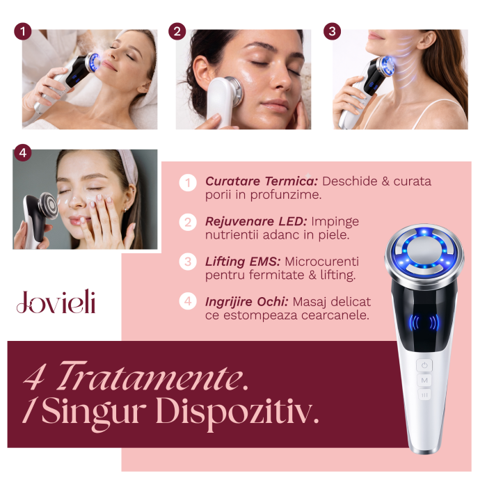 Aparat Facial cu Lumina LED si EMS, Dispozitiv Facial Profesional, Multifunctional 4in1, Terapie Tratament cu Lumina LED, Masaj Electrostimulare Musculara, Anti-Imbatranire [7]