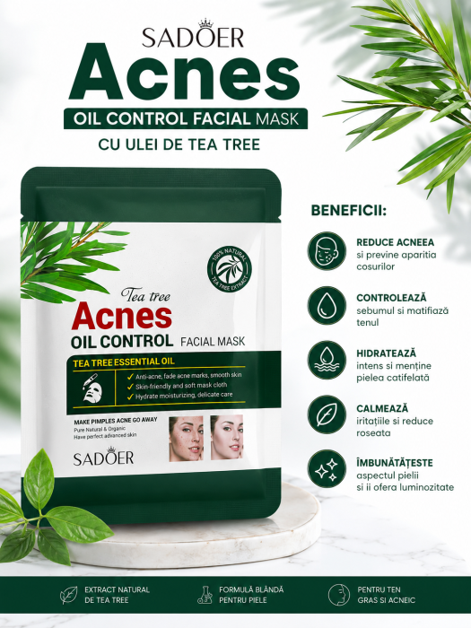 Mască Faciala SADOER Acnes ten gras cu Ulei de Tea Tree [2]