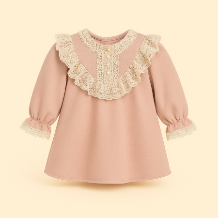 Hainute pentru bebelusa nostru - Rochita retro cu broderie la gat - Delicatete, rafinament si un strop de nostalgie