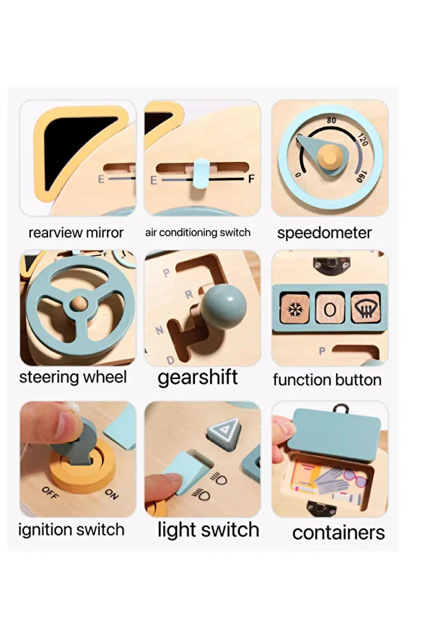 Volan interactiv din lemn pentru copii – Tablou de bord educativ cu schimbător de viteze și acces Joynix [1]