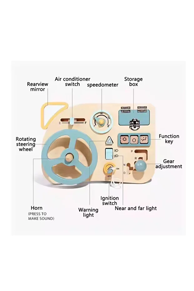 Volan interactiv din lemn pentru copii – Tablou de bord educativ cu schimbător de viteze și acces Joynix [2]