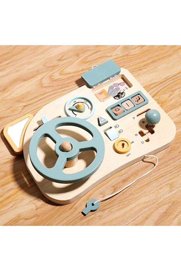 Volan interactiv din lemn pentru copii – Tablou de bord educativ cu schimbător de viteze și acces Joynix [5]