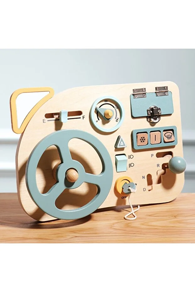 Articole și Jucării pentru Bebeluși - Volan interactiv din lemn pentru copii – Tablou de bord educativ cu schimbător de viteze și acces Joynix