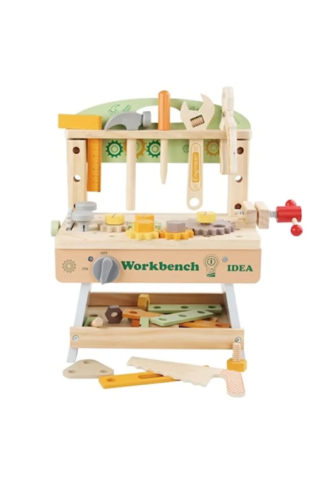 Jocuri Educative și Logice - Banc de lucru din lemn pentru copii – Set educațional cu unelte și accesorii, Joynix