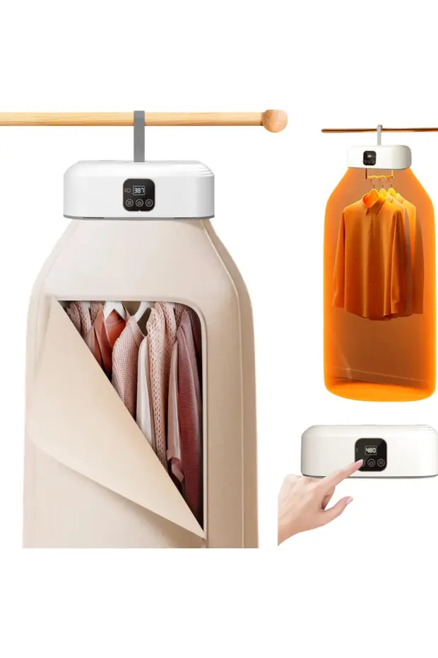 Casă și Îngrijire - Uscator Electric Portabil pentru Haine, Mini-Uscator Compact cu Telecomanda, Sterilizare UV si prin Caldura, Zgomot Redus, Contine Sac pentru Uscare