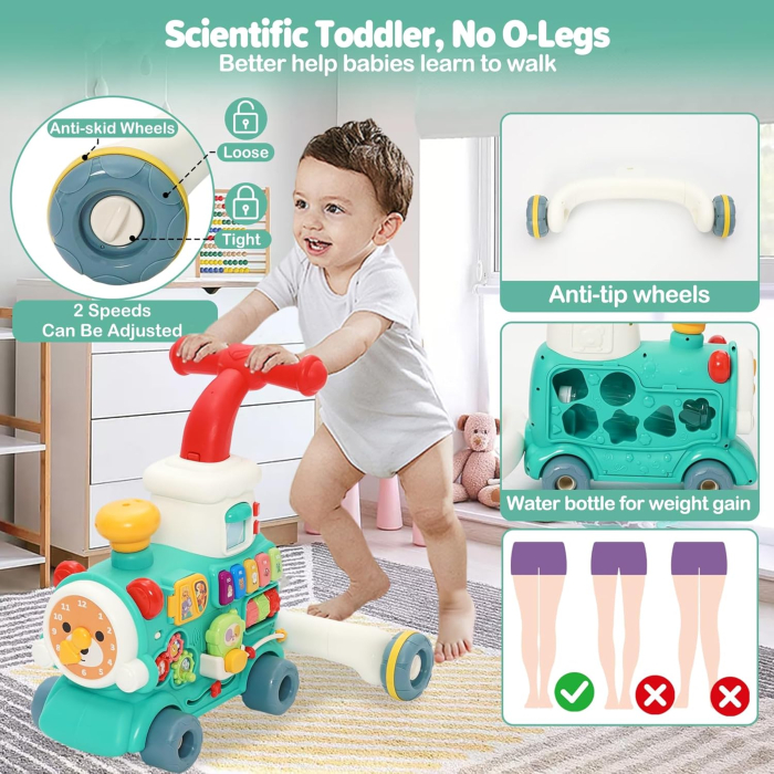 Antemergator 5 in 1, Locomotiva cu Aburi, Trenulet Ride-On cu Pian, Sortare Forme, Lumini, Joynix [7]