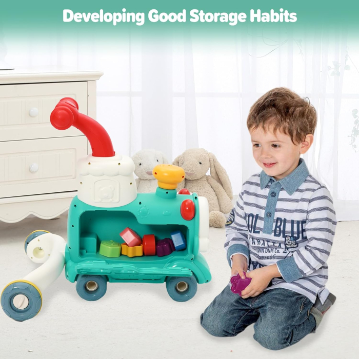 Antemergator 5 in 1, Locomotiva cu Aburi, Trenulet Ride-On cu Pian, Sortare Forme, Lumini, Joynix [8]