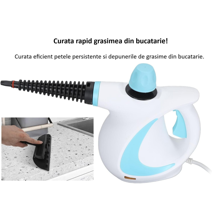 Aparat de Curatat cu Aburi Multi-functional, 1050W, 9 Accesorii, Rezervor 350ml, Albastru, Joynix [2]