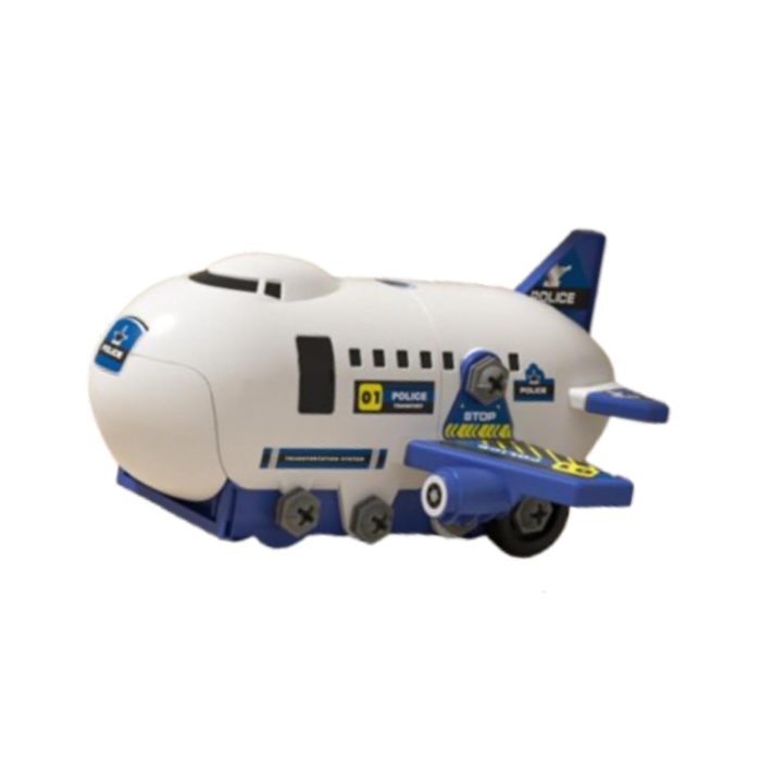 Avion de Jucarie 2 in 1 - Demontabil, Model Politie, cu mini Vehicule si Spatiu de Depozitare, Surubelnita Electrica, Joynix [2]