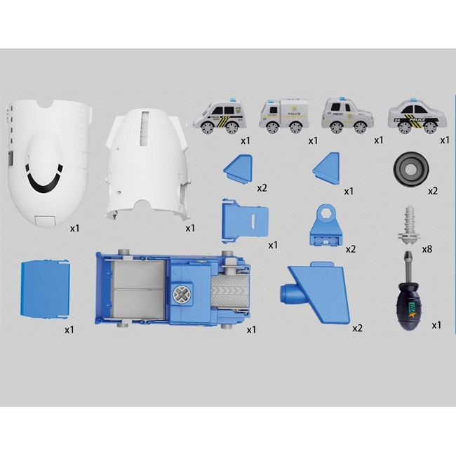 Avion de Jucarie 2 in 1 - Demontabil, Model Politie, cu mini Vehicule si Spatiu de Depozitare, Surubelnita Electrica, Joynix [4]