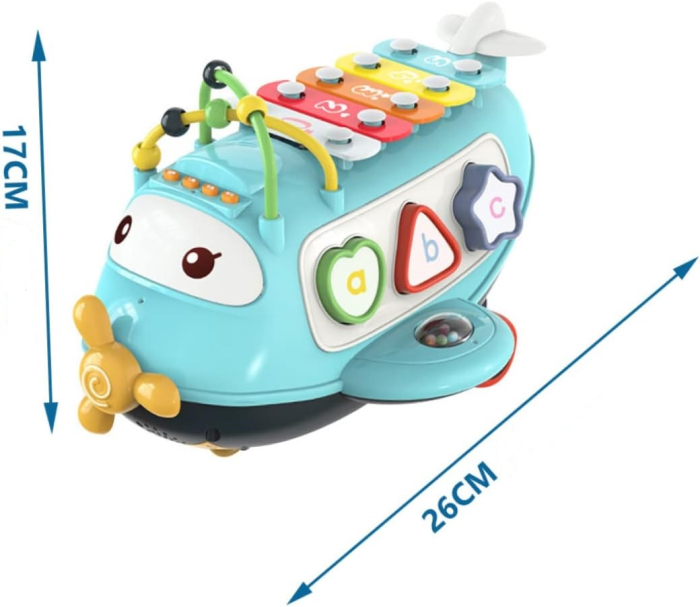 Avion de Jucarie pentru Bebelusi cu Xilofon, Sortare forme, Muzica si Lumini, Jucarii Montessori, Albastru [6]