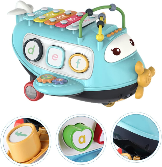 Avion de Jucarie pentru Bebelusi cu Xilofon, Sortare forme, Muzica si Lumini, Jucarii Montessori, Albastru [2]