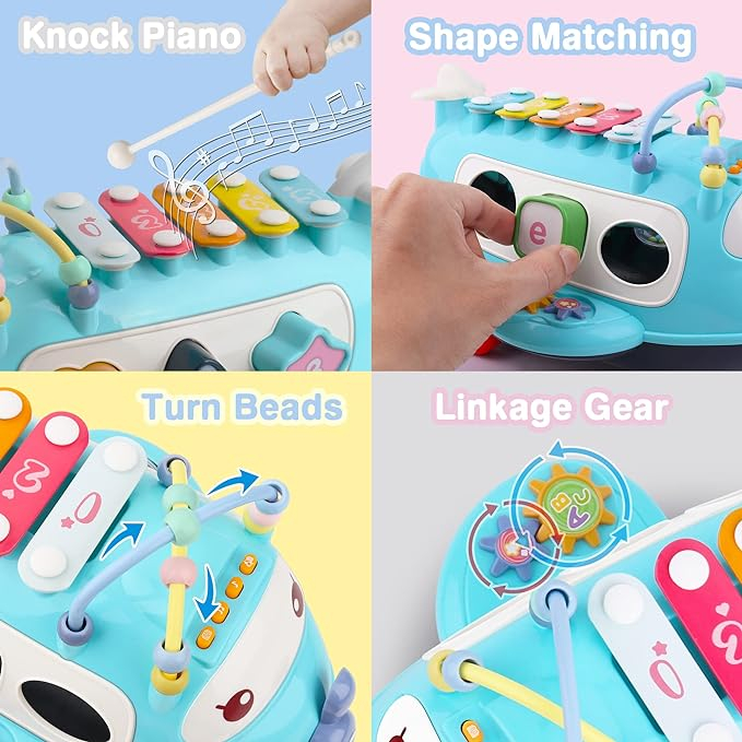 Avion de Jucarie pentru Bebelusi cu Xilofon, Sortare forme, Muzica si Lumini, Jucarii Montessori, Albastru [5]