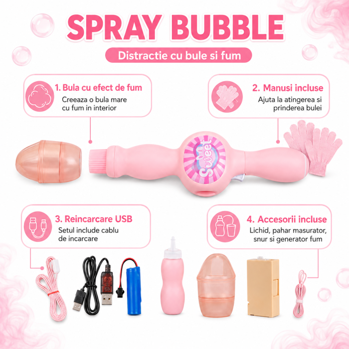 Bagheta Magica pentru Baloane de Sapun cu Fum, Bule Rezistente, Set Complet cu Manusi, 3+ Ani, Lumini si Sunete [6]