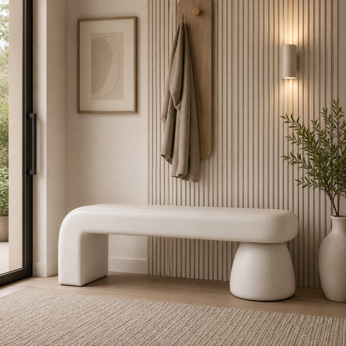 Bancheta Decorativa Moderna pentru Hol sau Dormitor, Design Asimetric, 100 x 40 x 40 cm, Alb [4]