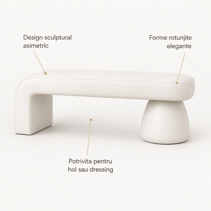 Bancheta Decorativa Moderna pentru Hol sau Dormitor, Design Asimetric, 100 x 40 x 40 cm, Alb [7]