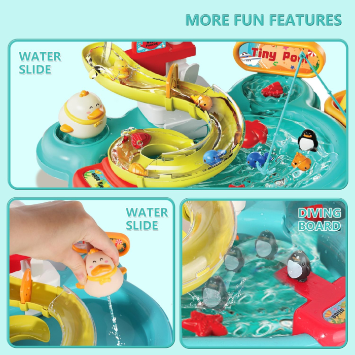 Chiuveta Interactiva pentru Copii 3-in-1, Apa Circulanta, Tobogan, Pescuit – Distractie cu Pestisori, Ratuste si Ustensile, Roz [5]