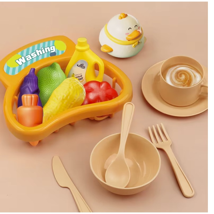 Chiuveta Interactiva pentru Copii 3-in-1, Apa Circulanta, Tobogan, Pescuit – Distractie cu Pestisori, Ratuste si Ustensile, Roz [4]