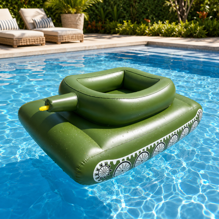 Colac Gonflabil tip Tanc cu Tun de Apa, 165 x 95 cm, pentru Piscina si Plaja, Verde Militar [8]