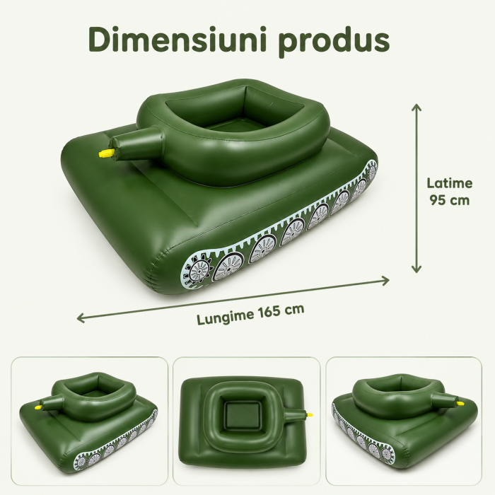 Colac Gonflabil tip Tanc cu Tun de Apa, 165 x 95 cm, pentru Piscina si Plaja, Verde Militar [7]