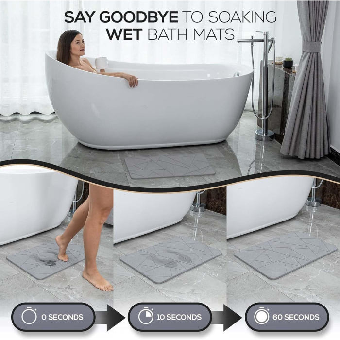 Covoras de Baie din pamant de Diatomee, 60 x 39cm, Super Absorbant, Anti-Alunecare, Usor de Curatat, Joynix [3]