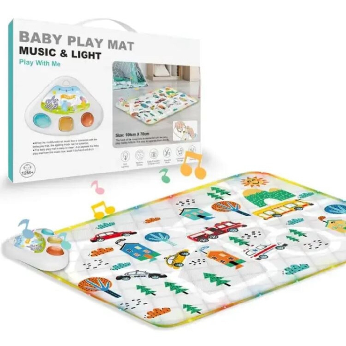 Covoras muzical, interactiv si educativ 100x70cm, Culori vii si atractive, Saltea moale pentru copii, Patura de joaca cu muzica si lumini, Joynix [2]