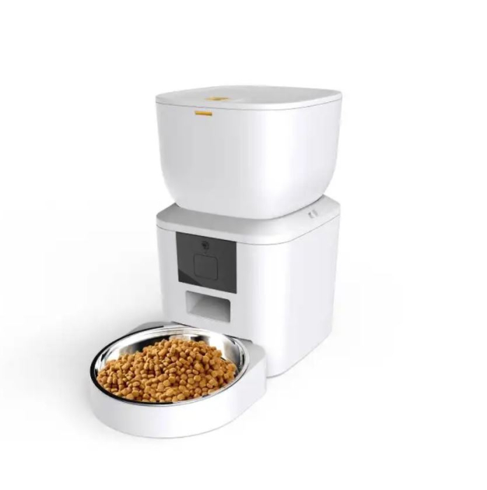 Dispenser Hrana Automat pentru Caini si Pisici, Inregistrare vocala, Programabil prin aplicatie, Bol inox, Alb [5]