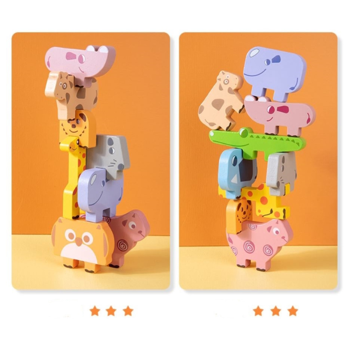 Joc cu 10 animale din lemn de stivuit in echilibru, Joynix [6]
