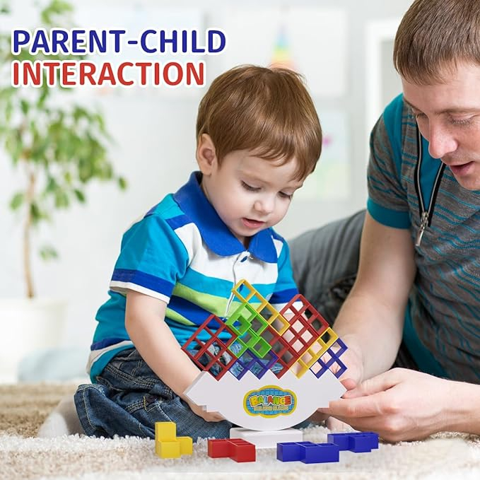 Joc de stivuire distractiv si captivant, Constructie blocuri Tetris in echilibru, 64 de piese, Joynix [3]